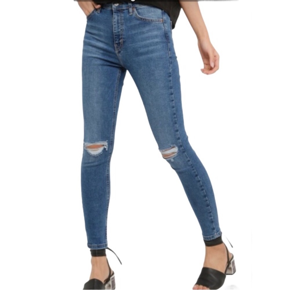 Topshop Moto Jamie Jeans W28 Distressed Ripped Frayed Skinny Slim Stretch Pants